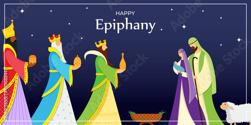 Vector illustration of Epiphany, Christian festival, three wise men