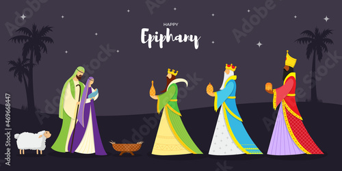 Vector illustration of Epiphany, Christian festival, three wise men