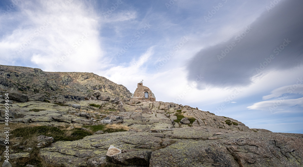 Refuge in a mountain on a cloudy day Refuge in a mountain on a cloudy day
