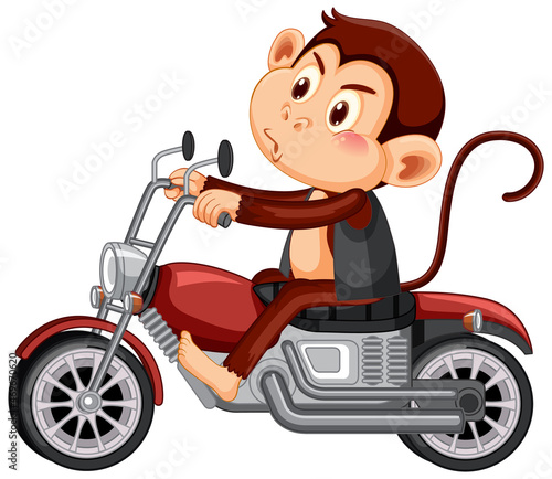 Monkey rides motorcycle cartoon character