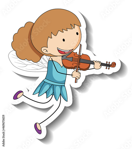 Sticker template with a girl cartoon character isolated