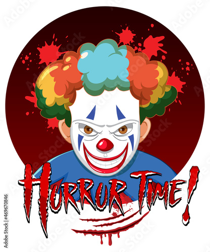 Scary creepy clown face with Horror Time logo