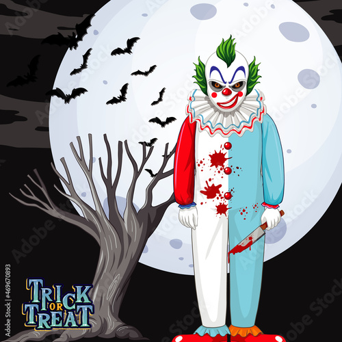 Killer clown character on full moon background