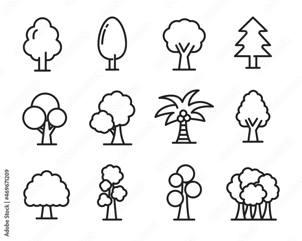 Set of tree icon in linear style isolated on white background Set of tree icon in linear style isolated on white background