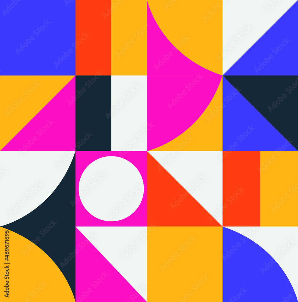 Abstract colorful background. Background from bright geometric shapes. Square, circle, triangle