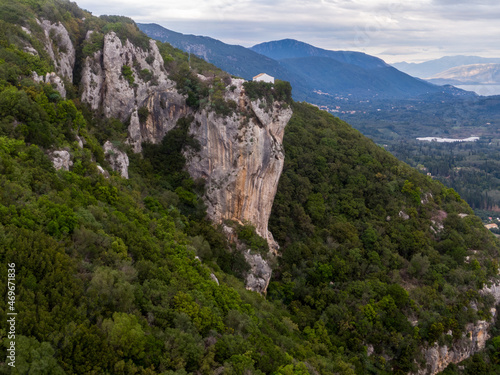 Beautiful landscape of church and rocks of corfu , Greece