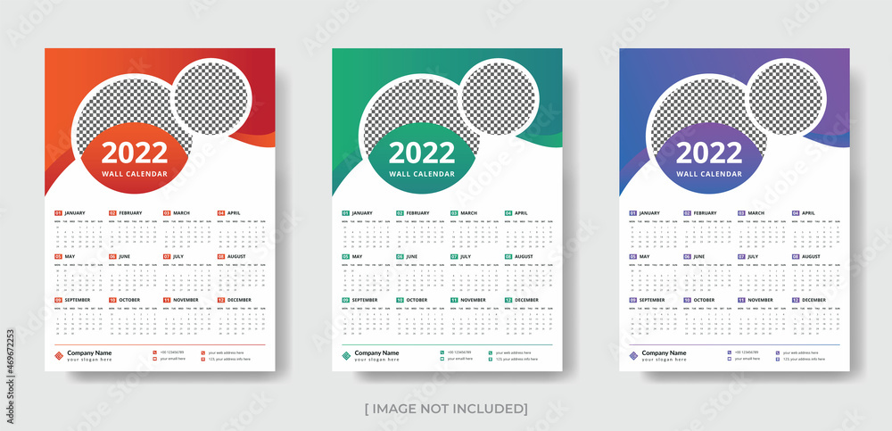 2022 Modern One Page Wall Calendar Design Template. New Year Calendar Design 2022. Week Starts on Monday. Template for Annual Calendar 2022