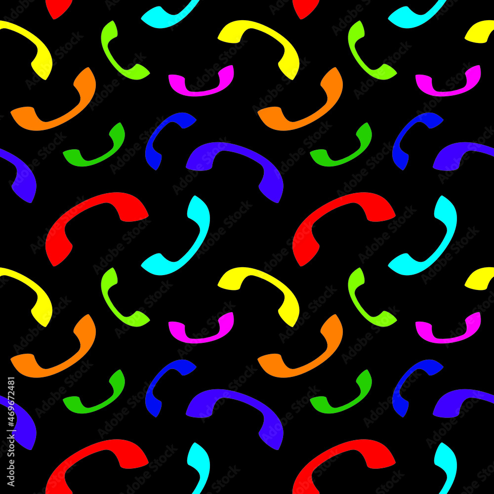 Colorful telephone seamless pattern on black background. Vector illustration.