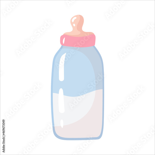 Baby bottle with a pacifier. Baby food. Artificial feeding of newborns. Vectone illustration isolated on white background.