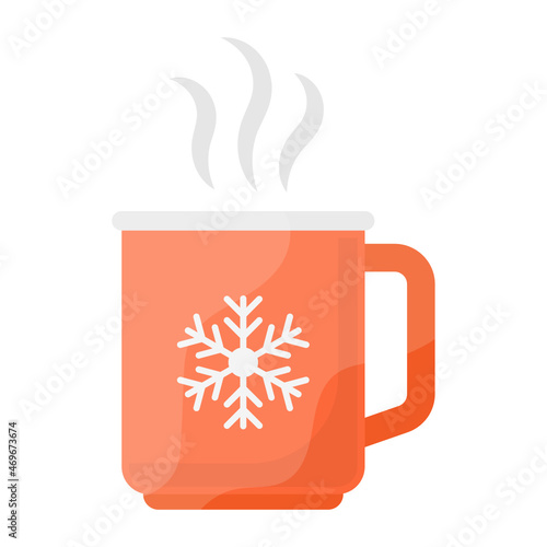 Hot Cocktails Concept, Ceramic Snowflakes Printed Mug Vector Color Icon Design, Winter Season activities Symbol, Coldest Weather Sign, Snow and frost Stock Illustration