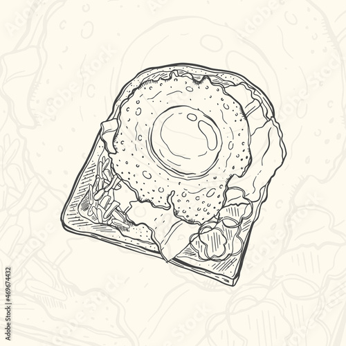 Illustration toast sketch food.Hand drawn element design menu. Isolated object in white background