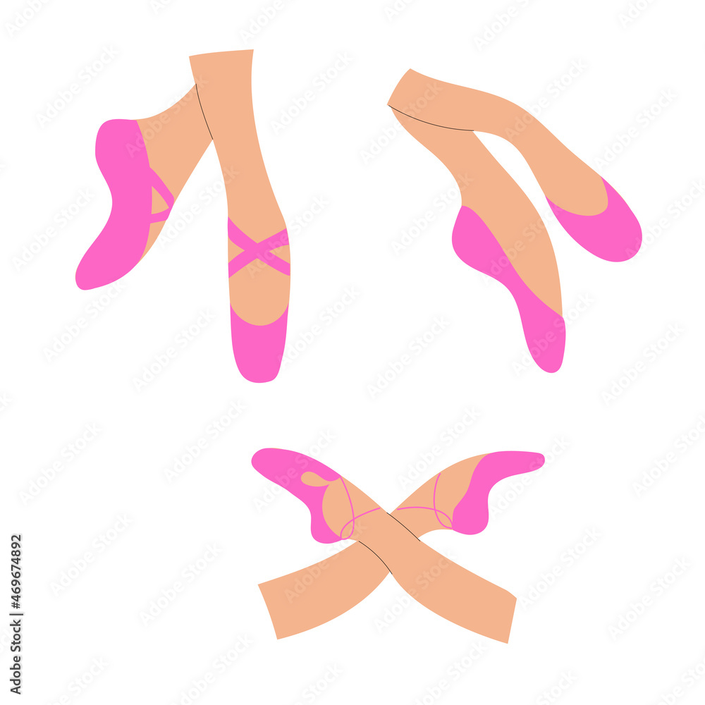 A set of women's feet in pointe shoes. Illustration ballet barre workout. For a website, poster, banner. A set of women's feet in pointe shoes. Illustration ballet barre workout. For a website, poster, banner.