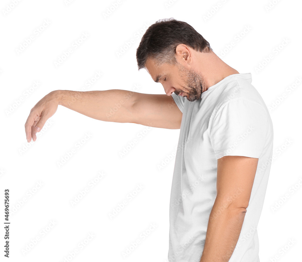 Man in sleepwalking state on white background Man in sleepwalking state on white background