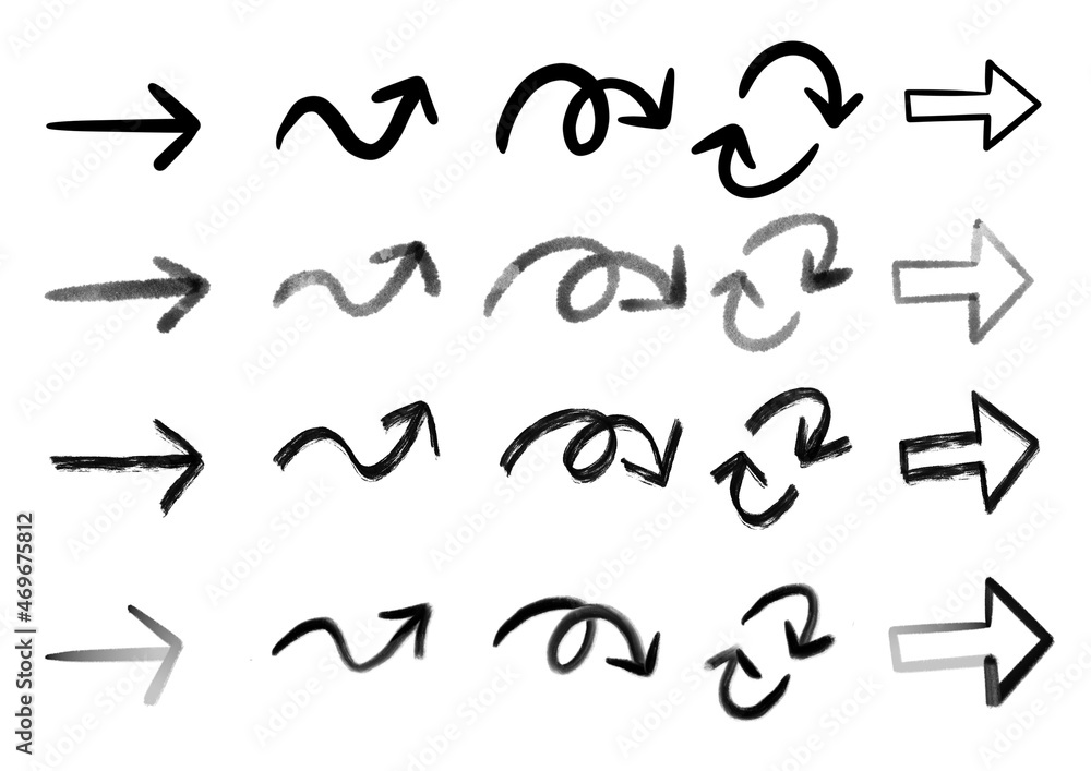 手描き矢印セット/白黒 手描き矢印セット/白黒