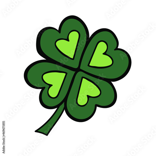 Clover. Happy St. Patricks Day hand-drawn decorations. Vector illustration in doodle style.