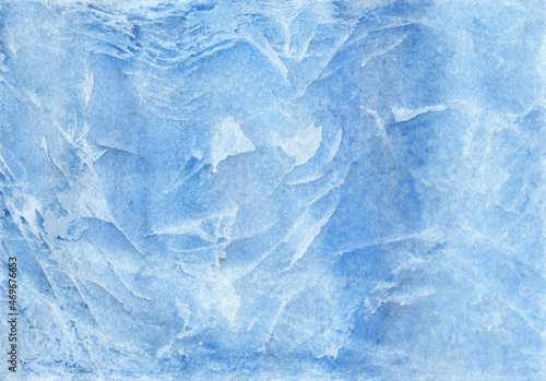 Abstract watercolor hand drawn blue background. Winter frosty effect. Cold color palette.