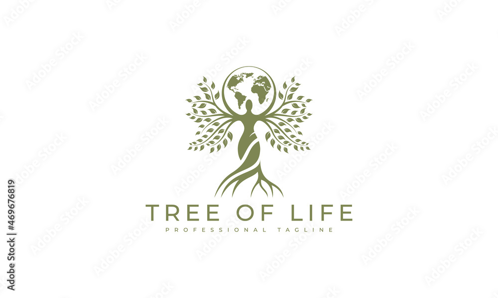 woman tree and earth. tree of life logo design