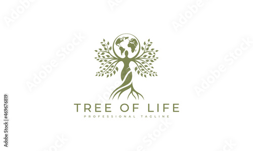 woman tree and earth. tree of life logo design