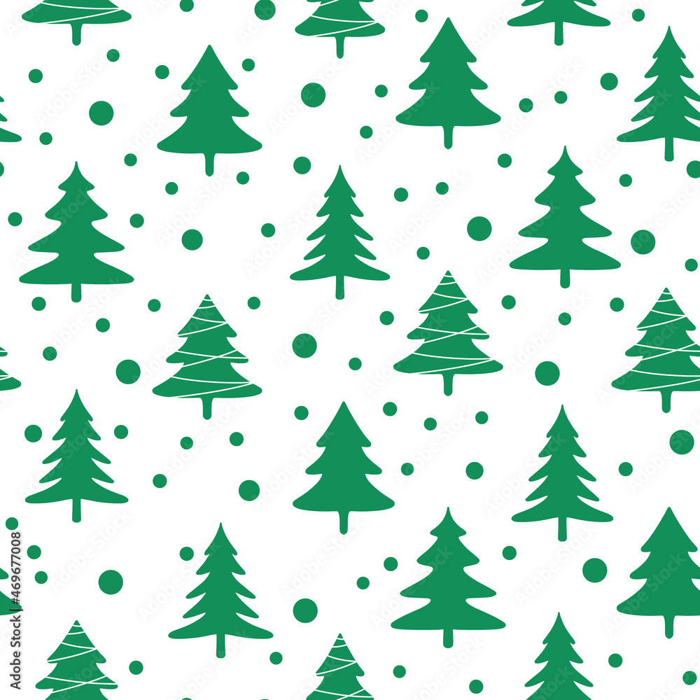 Christmas tree simple drawing green new year ornament seamless pattern