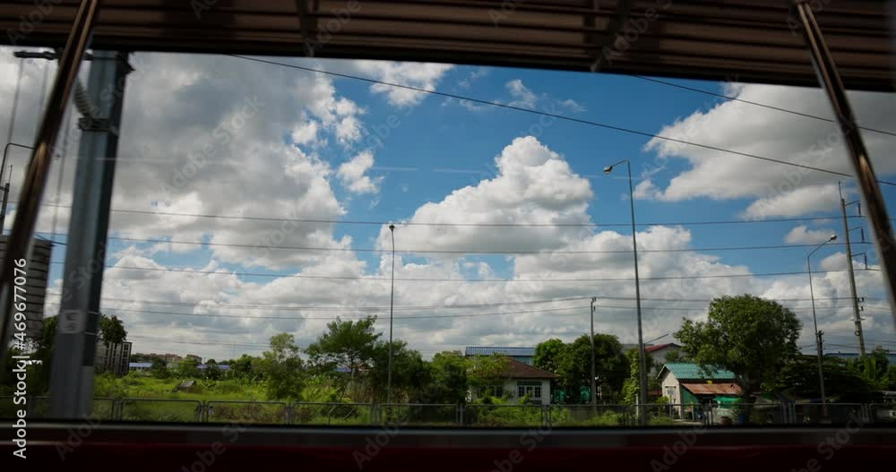 The beautiful view outside train window. The concept of travel and vacation.