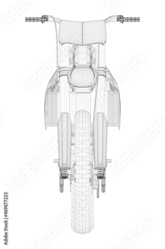 Wireframe of off-road cross motorcycle from black lines isolated on white background. Front view. 3D. Vector illustration