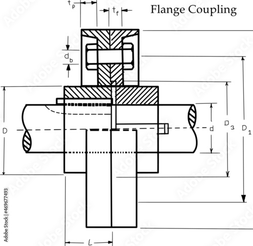 Flange coupling diagram details, Mechanical engineering