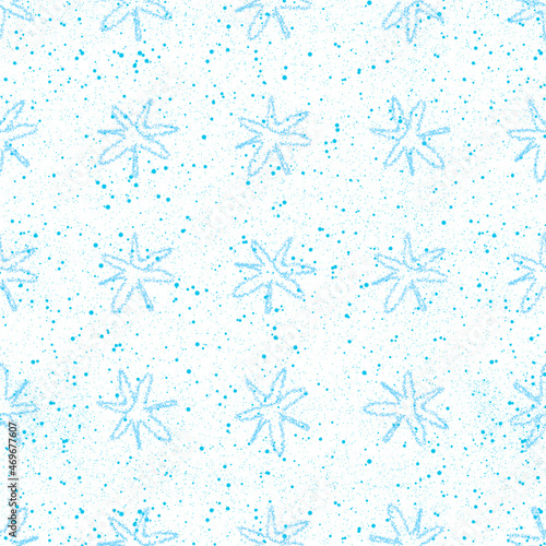 Hand Drawn Snowflakes Christmas Seamless Pattern. Subtle Flying Snow Flakes on chalk snowflakes Background. Alluring chalk handdrawn snow overlay. Popular holiday season decoration.