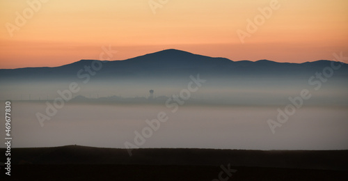 Fototapeta Naklejka Na Ścianę i Meble -  Foggy Sunset Landscape
