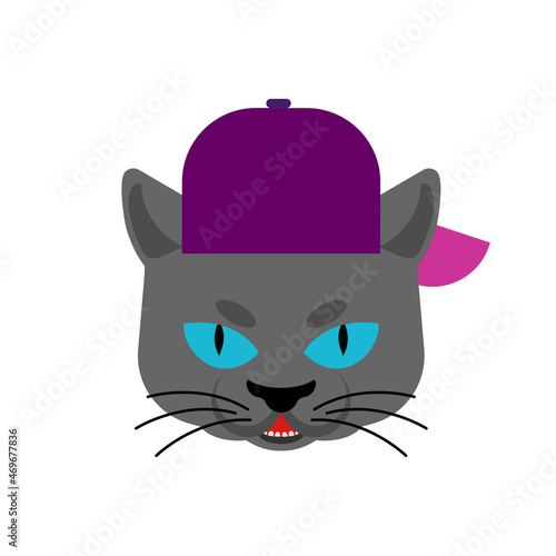 Cat Gangsta face. Angry pet muzzle. Animal bully member of gang of street criminals