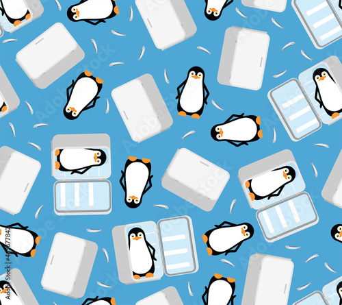Penguin in fridge pattern seamless. flightless seabird background. vector texture. Baby fabric ornament