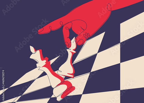 Banner with illustration of checkmate. Placard design in doodle style.