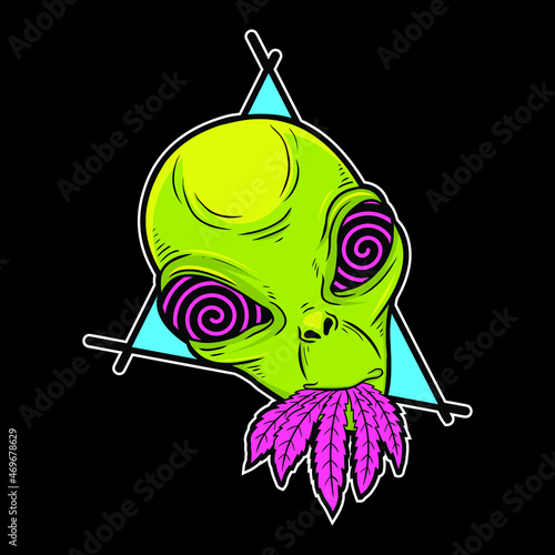 High Alien with marijuana leaf vector illustration