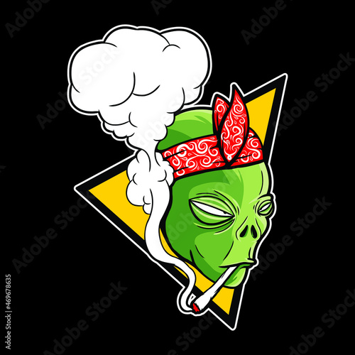 alien smoking weed with red bandana vector illustration