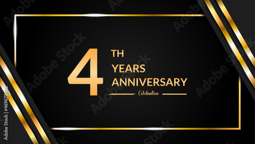 Luxurious and elegant design to celebrate 4th anniversary with black and gold. vector illustration