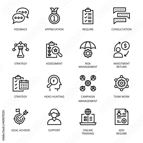 Business Management outline icons, stroke, vector