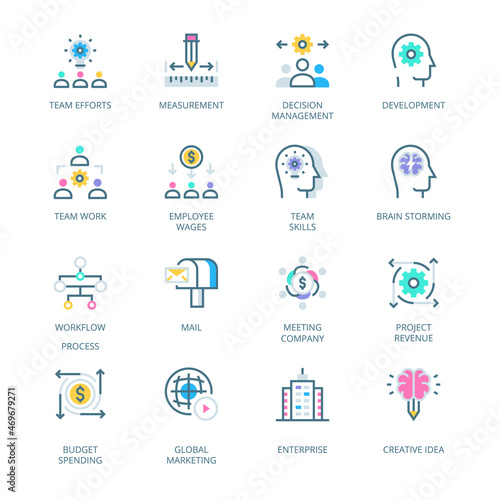 Business Management Colored Icons, stroke, vector