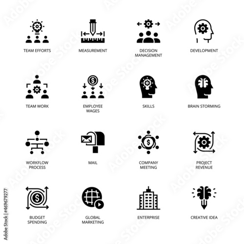 Business Management glyph icons, solid, vector