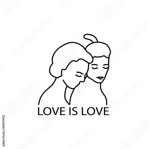 Happy lesbian couple vector illustration. Two women are embracing each other. Sensual relationship concept. Sexy woman. Cute homosexual partner art