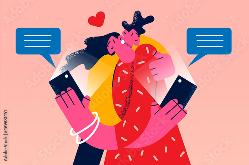 Couple lovers cheating online on smartphone device 