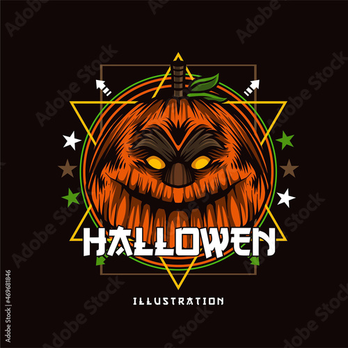 Pumpkin detail illustration for Halloween shirt design template