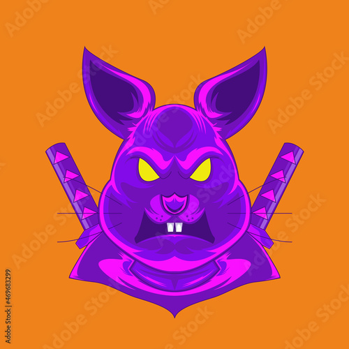 Angry rabbit ninja head illustration