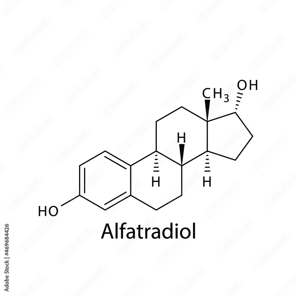 Alfatradiol molecular structure, flat skeletal chemical formula. 5ARi drug used to treat Male pattern hair loss. Vector illustration. Alfatradiol molecular structure, flat skeletal chemical formula. 5ARi drug used to treat Male pattern hair loss. Vector illustration.