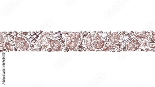Cocoa, chocolate strip, seamless pattern. Vector