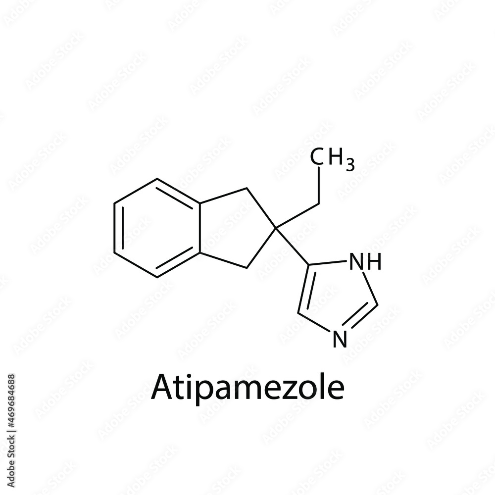 Atipamezole molecular structure, flat skeletal chemical formula. Alpha blocker drug used to treat Amitraz toxicosis. Vector illustration.