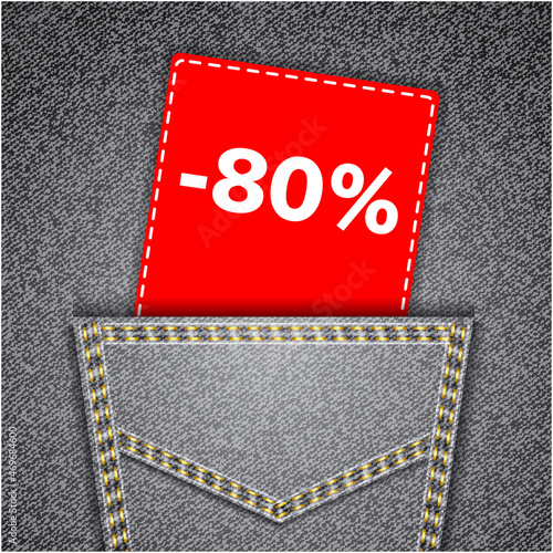 Black back jeans pocket realistic denim texture with number percent sale tag