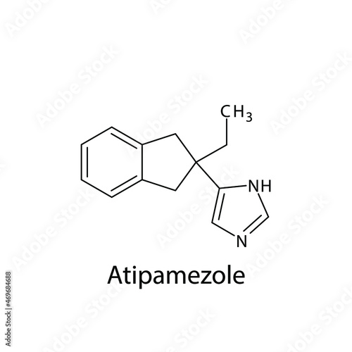 Atipamezole molecular structure, flat skeletal chemical formula. Alpha blocker drug used to treat Amitraz toxicosis. Vector illustration.