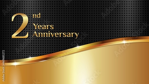 Luxurious and elegant design to celebrate 2nd anniversary with black and gold texture. vector illustration