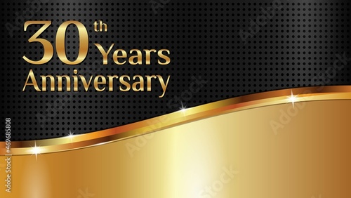 Luxurious and elegant design to celebrate 30th anniversary with black and gold texture. vector illustration
