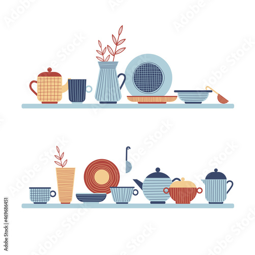 Set of ceramic kitchenware illustration.