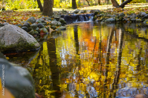 Fototapeta Naklejka Na Ścianę i Meble -  river. the reflection of autumn in a beautiful river arranged. autumn landscape.